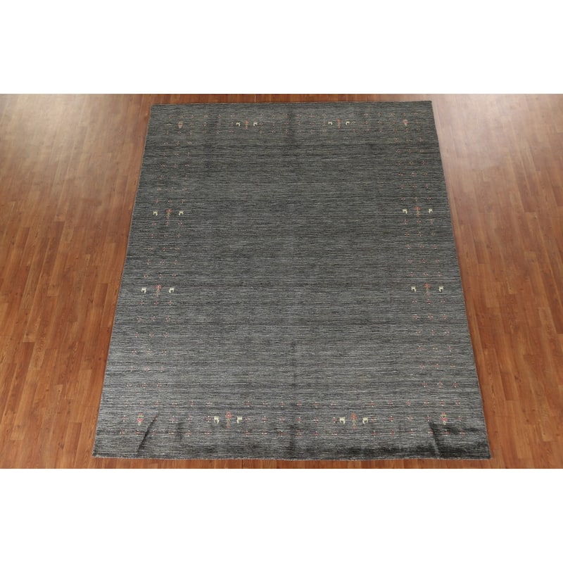 Gabbeh Indian Area Rug Hand-Knotted Grey Wool Carpet - 7'10"x 9'11"