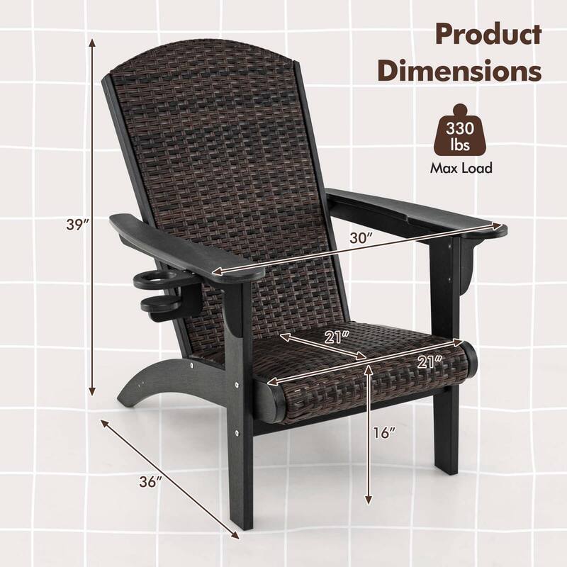 Costway Patio Adirondack Chair with Rattan Padded Seat Wide Armrests & - See Details