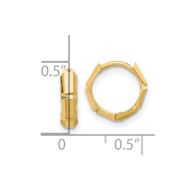 Curata 14k Yellow Gold Polished and Sparkle Cut Hoop Earrings - 10.73x10.85mm