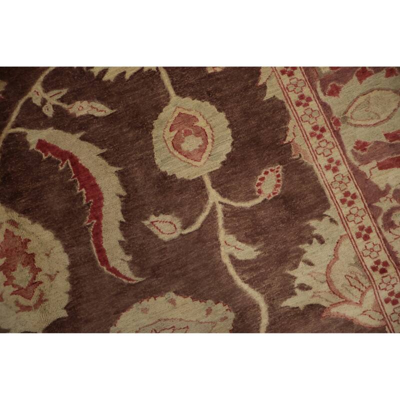 Hand Knotted Oriental 100% Wool Carpet Traditional Floral Brown Peshawar Area Rug - 9' 8'' X 6' 10''