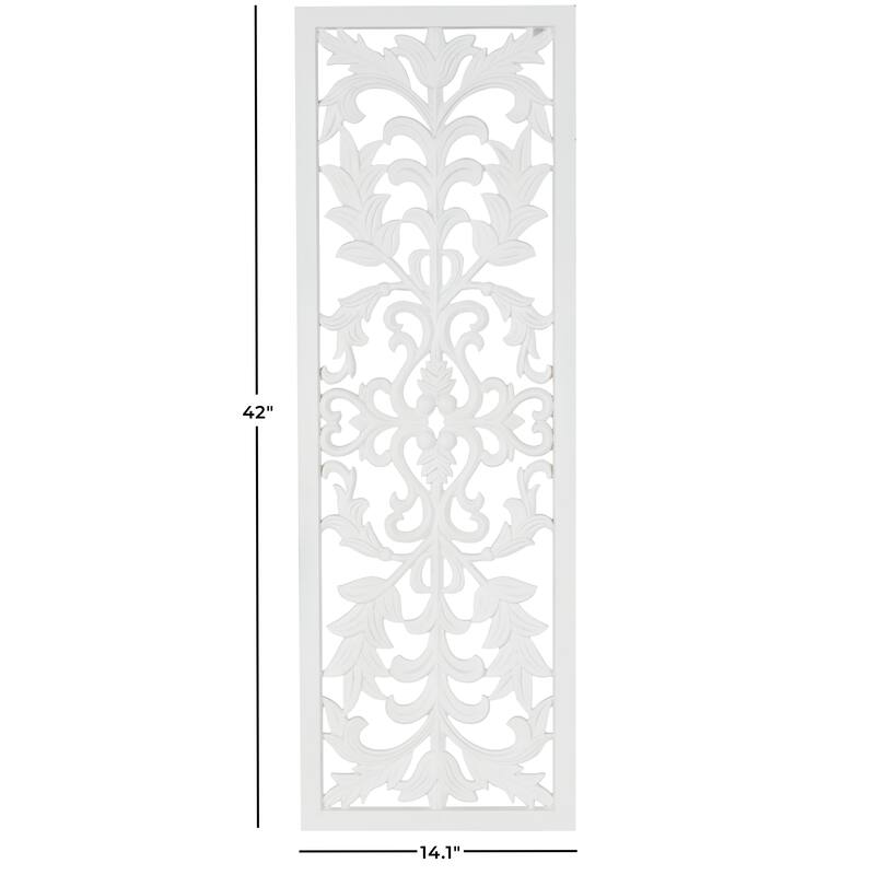 Wood Floral Carved Panel Wall Decor with Scroll Details - White - Roche River Decor