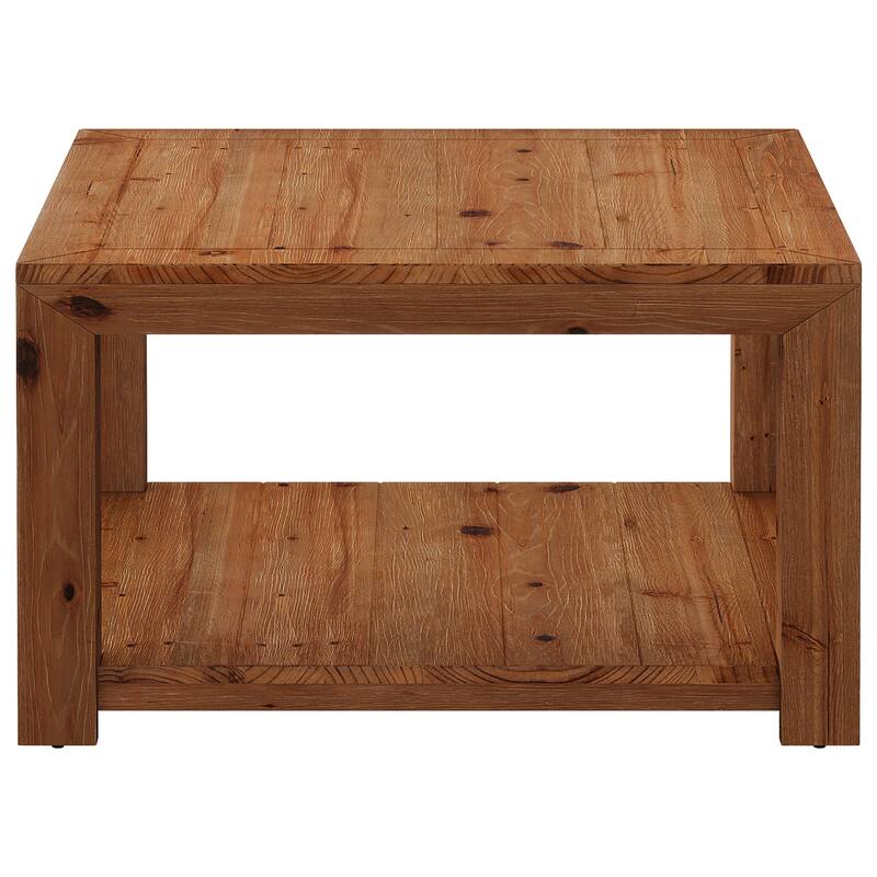 Solid Wood Coffee Table, 2-Tier Open Storage Shelf Living Room Center Cocktail Accent Table