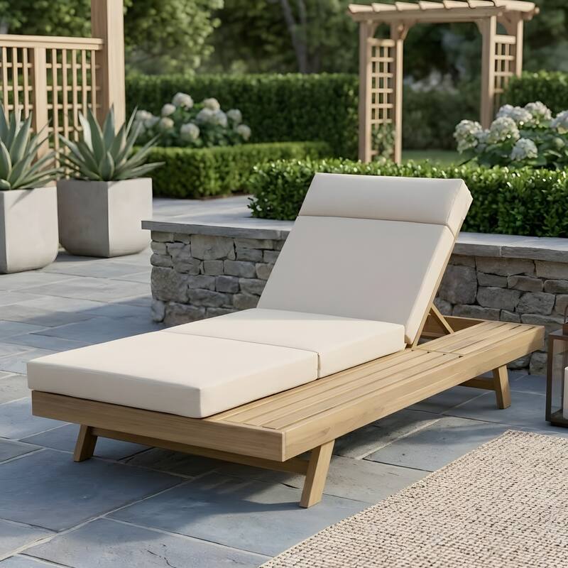 Outdoor Patio Lounge Chair, Adjustable Recliner with Headrest and Retractable Side Tray