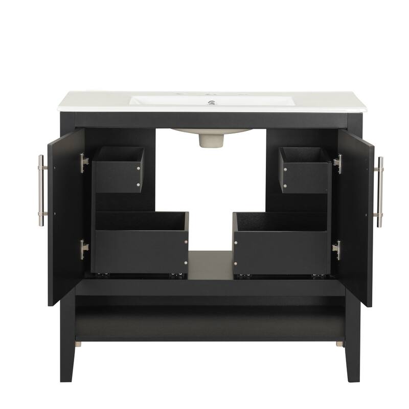 36" Bathroom Black Vanity with Sink with Doors and Drawers, MDF Frame & Board