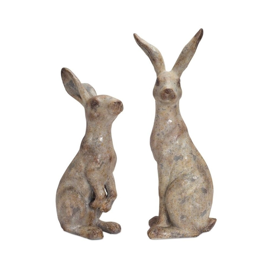 Set of 2 Rustic Springtime Bunny Rabbit Garden Figures 20”-24.5”