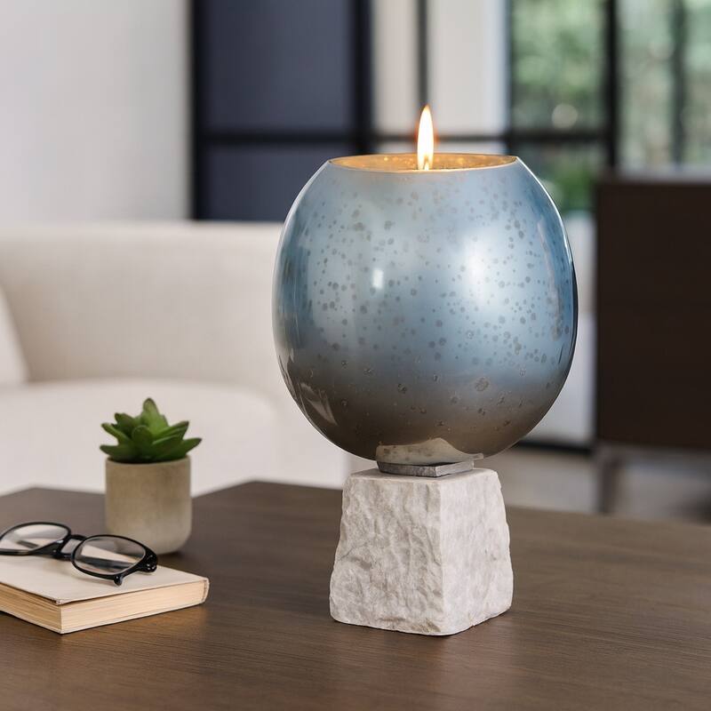 Glass Round Bowl Pillar Holder Marble Base
