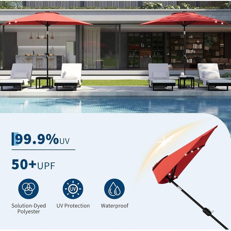 9FT Half Patio Umbrella with Smooth Crank Lift, Shade Canopy for Patio, Backyard, Garden with LED Lights (No Base)