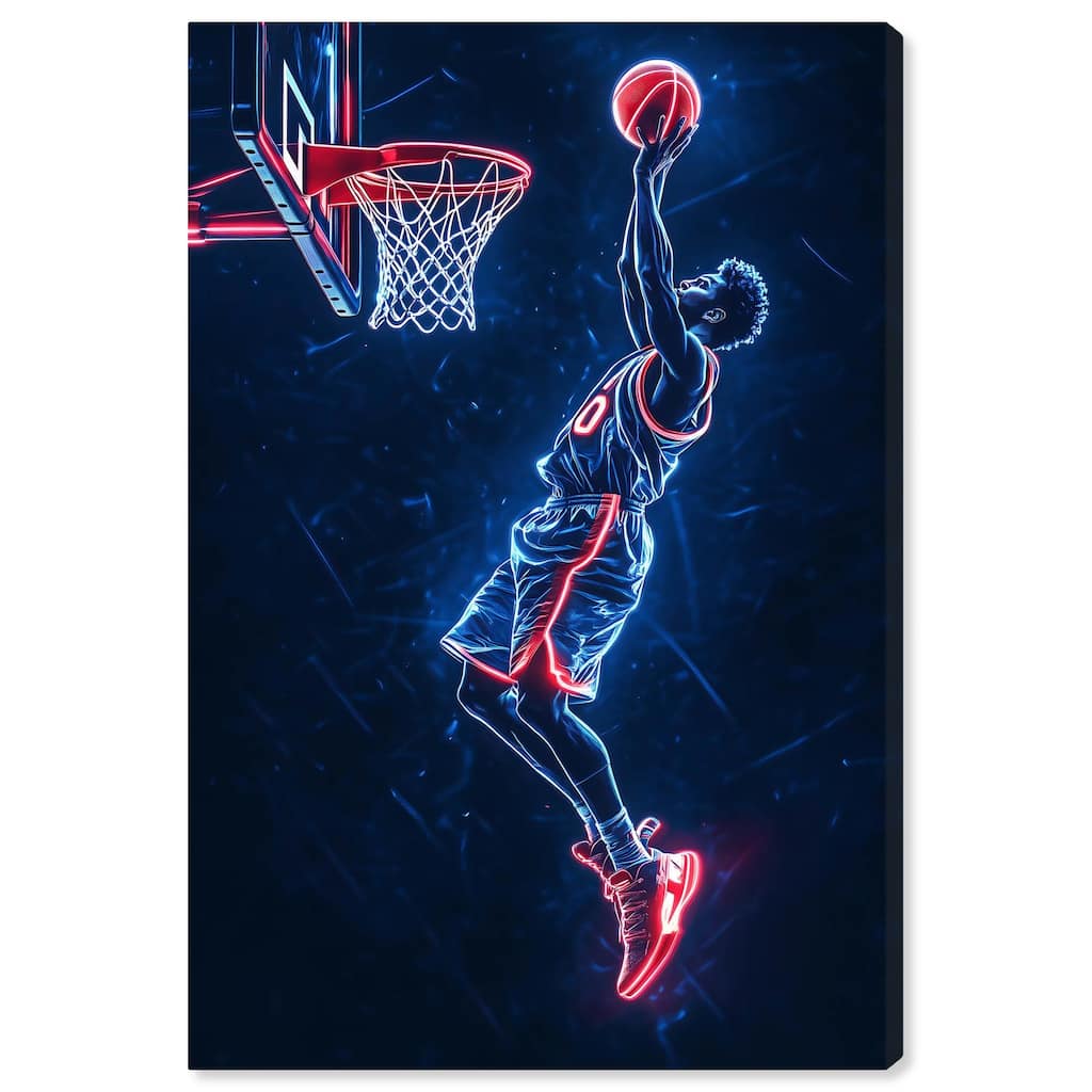 Shoot Some Hoops Neon Canvas by Art Remedy, Gallery Wrapped
