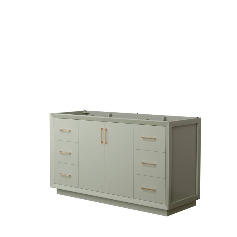 Strada 60-Inch Single Vanity Cabinet - Light Green, Satin Bronze Trim, No Top