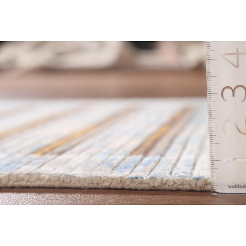 Multi-Color Modern Accent Rug Handmade Wool Carpet - 2'8"x 4'9"