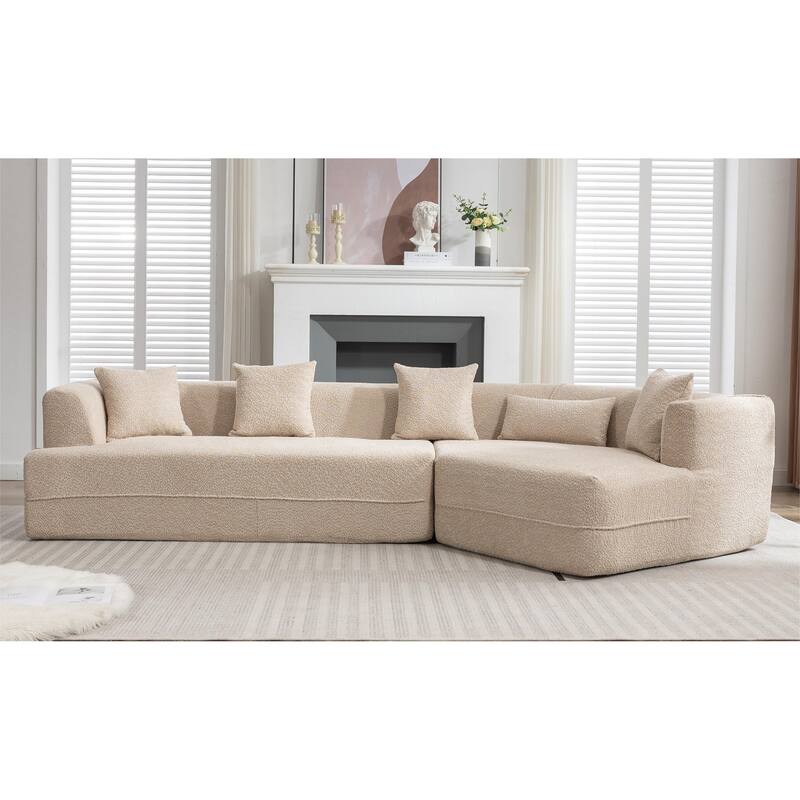 New And Upgraded Extended Edition Modular Sofa, Light Brown Boucle, 128x43x25 inches
