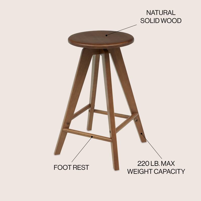 Ceren Round Solid Wood Backless Stool, By JONATHAN Y