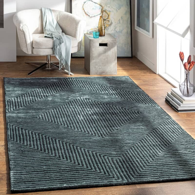 Livabliss Modern & Contemporary Quartz Stripe Area Rug - 9' x 13' - Sage Green