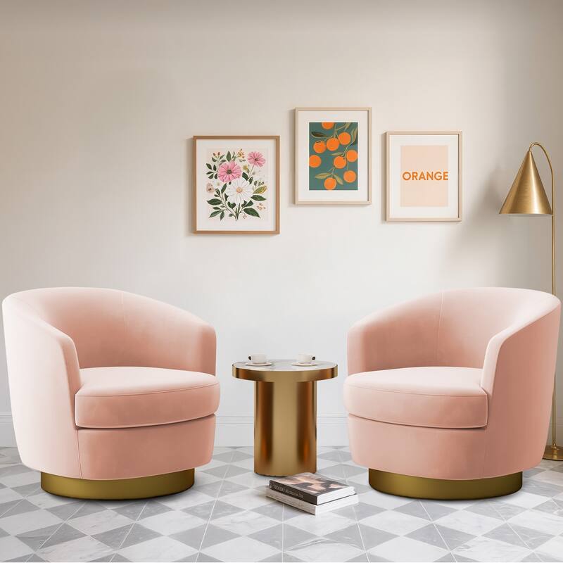 360 Degree Velvet Swivel Club Chair, Soft & Comfotable - 2 Pieces - Pink
