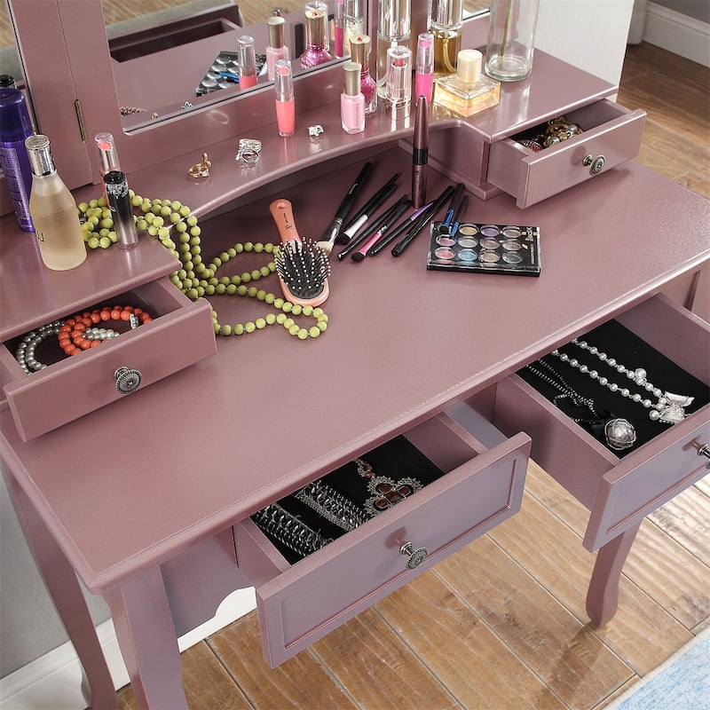 Wooden Vanity Make Up Table and Stool Set