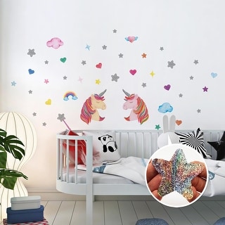 Unicorn Wall Sticker with Cloud and Stars Wall Decal Stickers Fantasy Girls  Bedroom Wall Art Cute Nursery