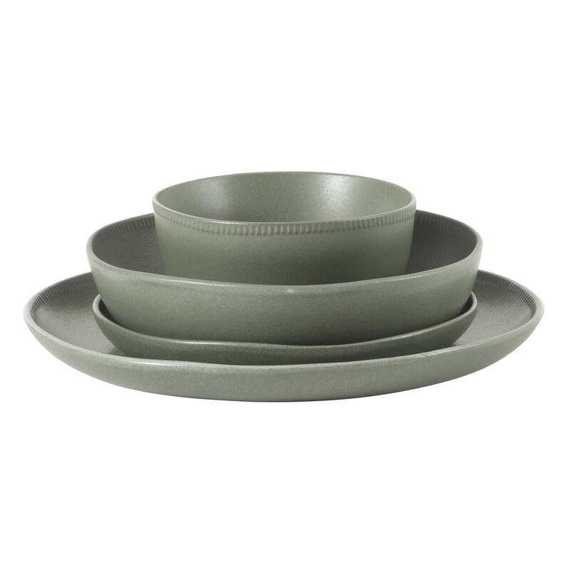 Gibson Elite Menlo Park 16-Piece Pottery Clay Stoneware Dinnerware Set - Reactive Glaze, Embossed, Service for 4