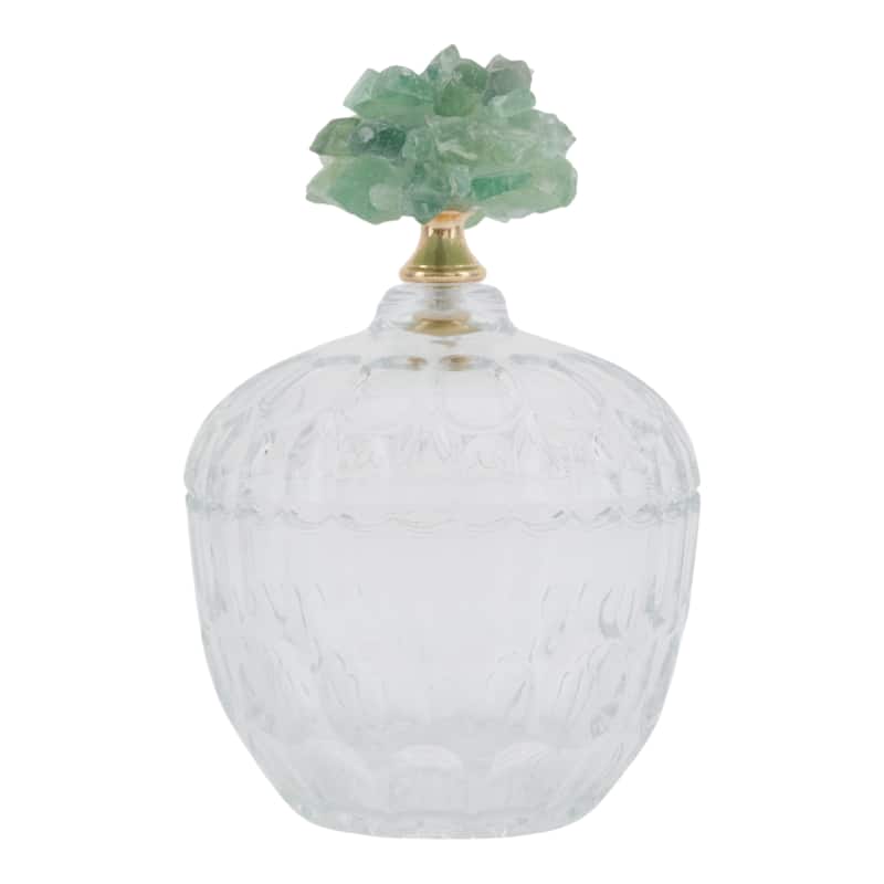 Glass Stone Jar with Fauna Lid Detailing and Textured Transparent Body