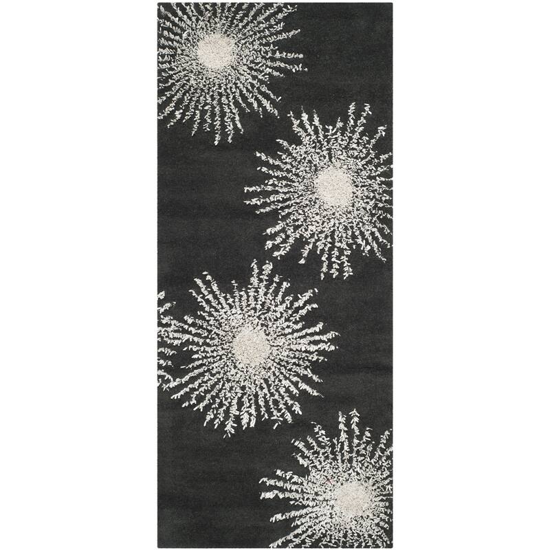 SAFAVIEH Handmade Soho Miyase Burst New Zealand Wool Rug - 2'6" x 10' Runner - Charcoal/Ivory