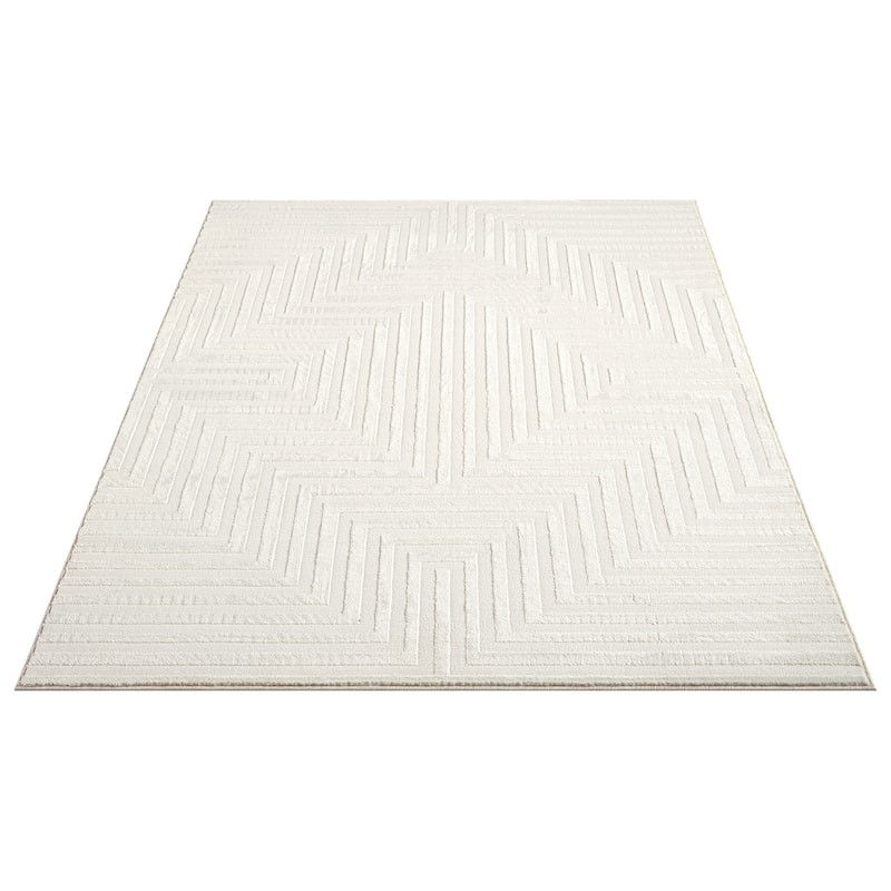 Abani Neutral NTL150A Cream Tone-on-Tone Geometric Lines Area Rug