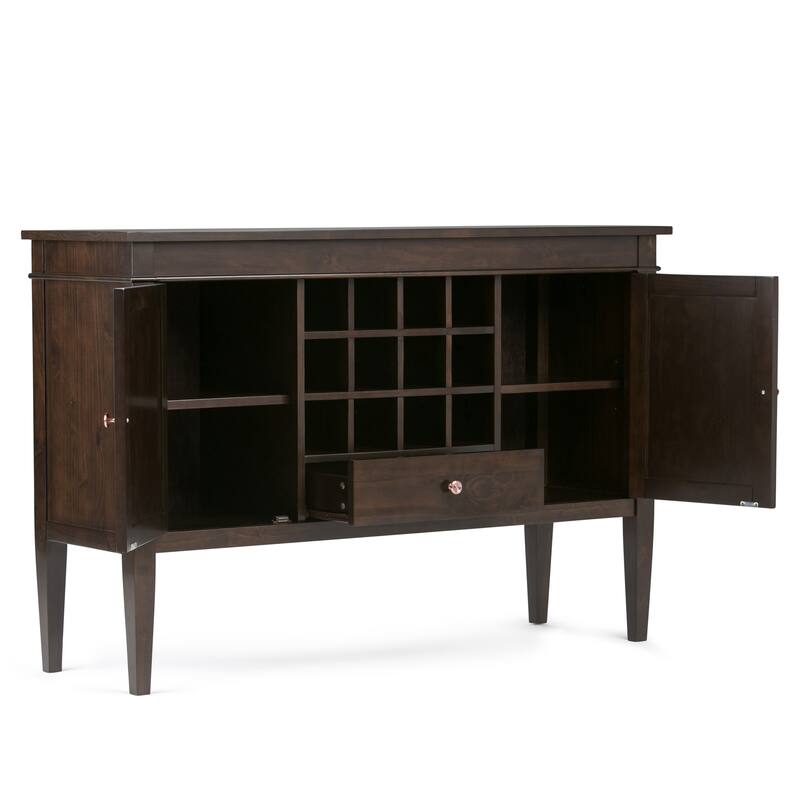 WYNDENHALL Sterling SOLID WOOD 54 inch Wide Transitional Sideboard Buffet Credenza and Wine Rack in Dark Tobacco Brown