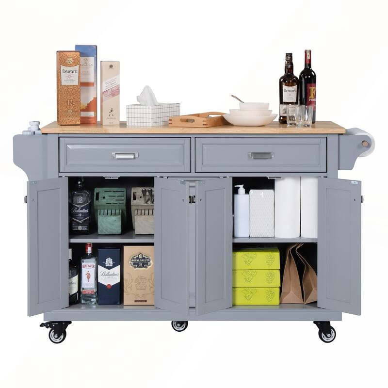 Kitchen Island with Rubber wood Countertop