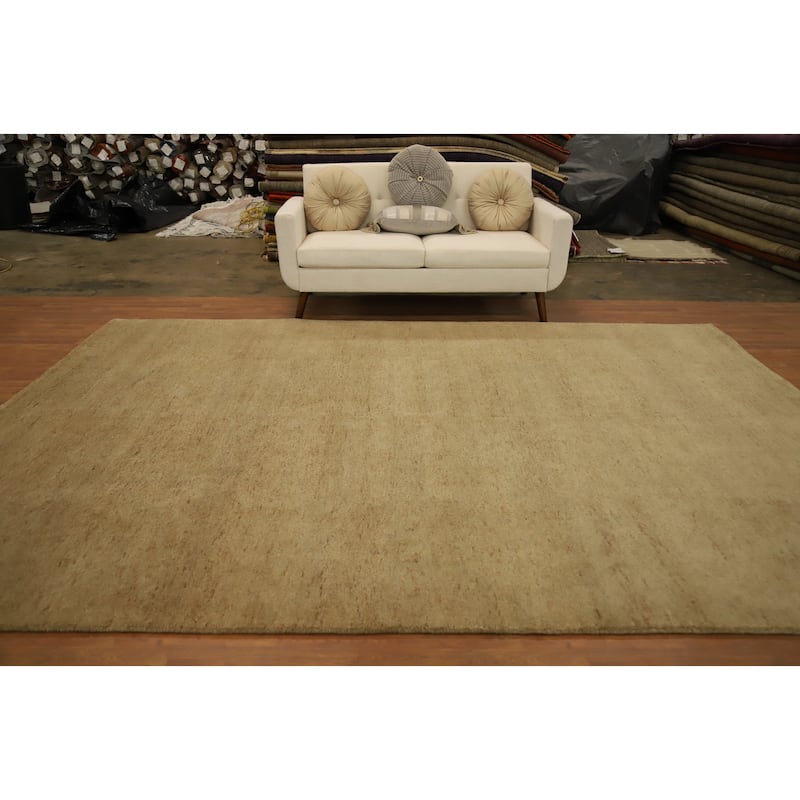 Hand Knotted Oriental 100% Wool Carpet Modern Solid Brown Gabbeh Area Rug - 11' 5'' X 8' 2''