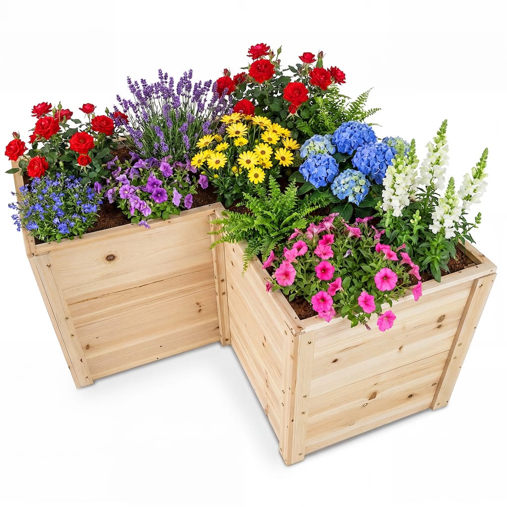 Costway 24'' L-Shaped Deep Root Planter Box Wooden Raised Garden Bed - See Details