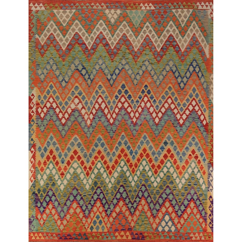 Colorful Kilim Area Rug Hand-Woven Bedroom Multi-Color Wool Carpet - 8'2"x 10'2"
