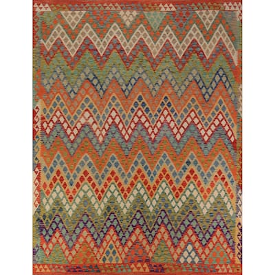 Colorful Kilim Area Rug Hand-Woven Bedroom Multi-Color Wool Carpet - 8'2"x 10'2"