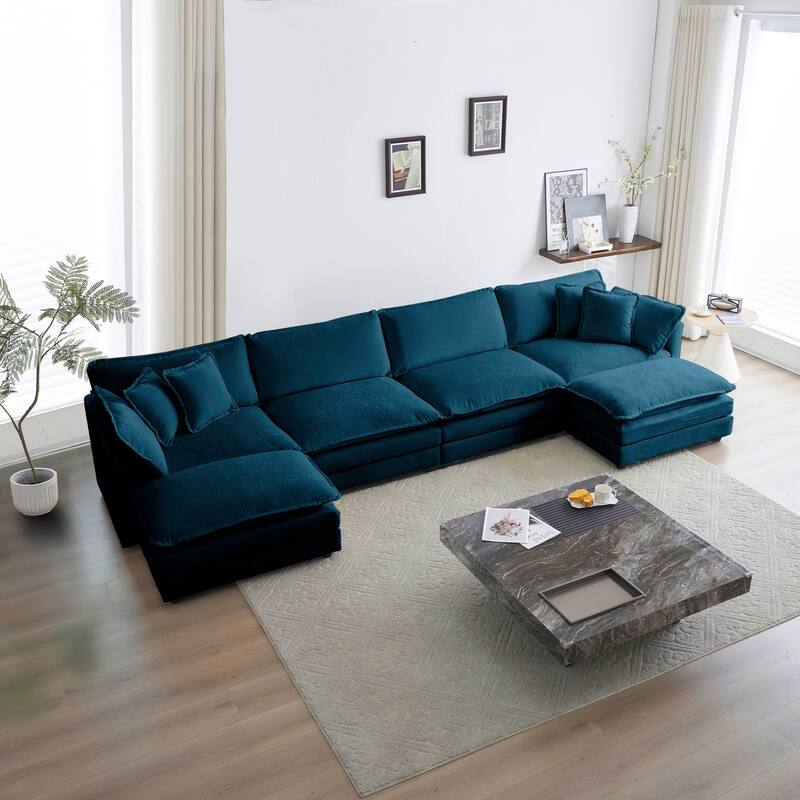 GDFStudio - Vale 4 Seater Sectional Sofa with Double Ottomans and Pillows