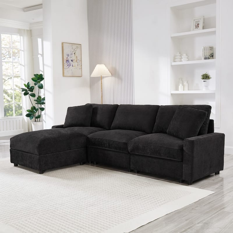 103.54" L-Shaped Sectional Sofa with Storage and Movable Ottoman