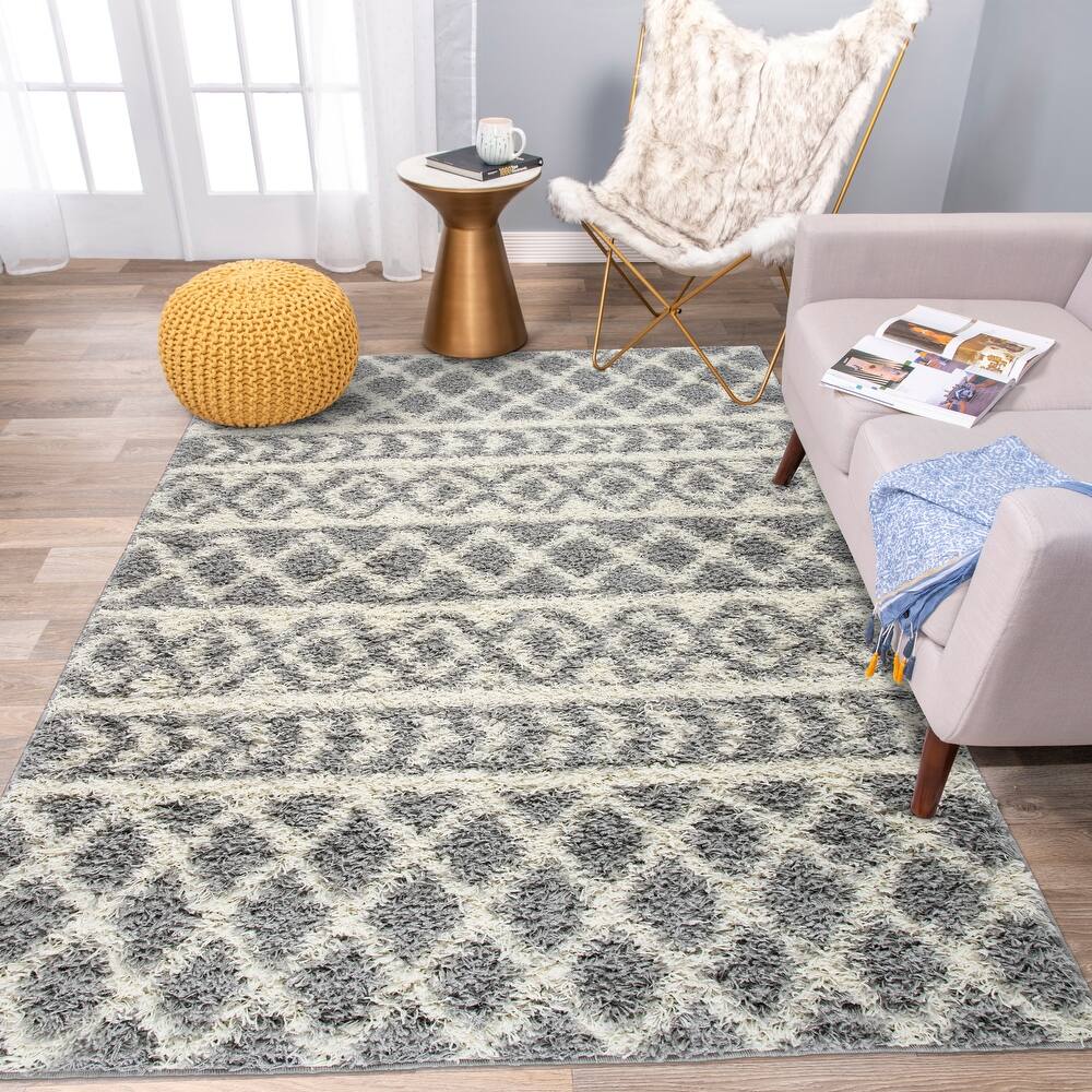 World Rug Gallery Trellis Geometric Plush Shag Area Rug