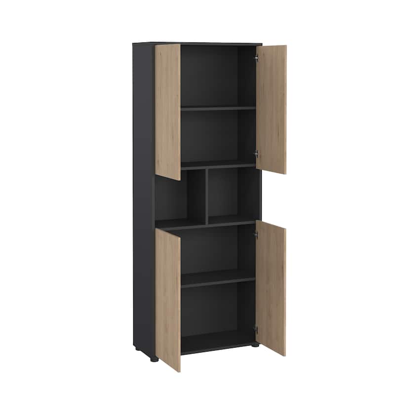 Carson Carrington Sign 6 Shelf Bookcase with 4 Doors, Home Office Storage - 13.5"D x 31.34"W x 80.59"H