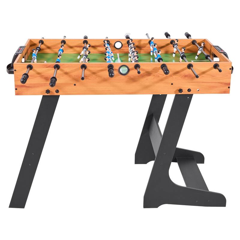 Brown Wood Grain MDF Foldable Foosball Table with Anti-Slip Handles and Shock Absorbers - 42x24x32 in