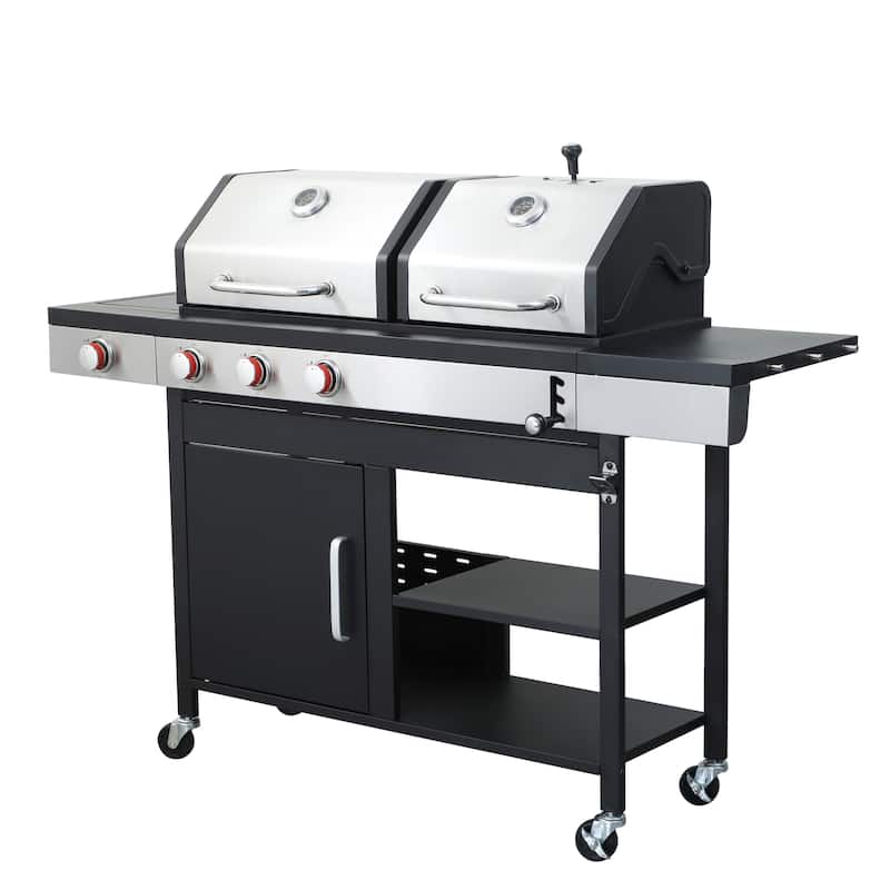 37230BTU Output 3 Burner Propane Gas BBQ Grill w/ Side Burner,Charcoal Grill