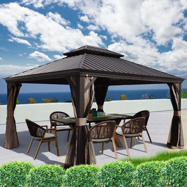 Kozyard Alexander Hardtop Aluminum Gazebo with Mosquito Net and