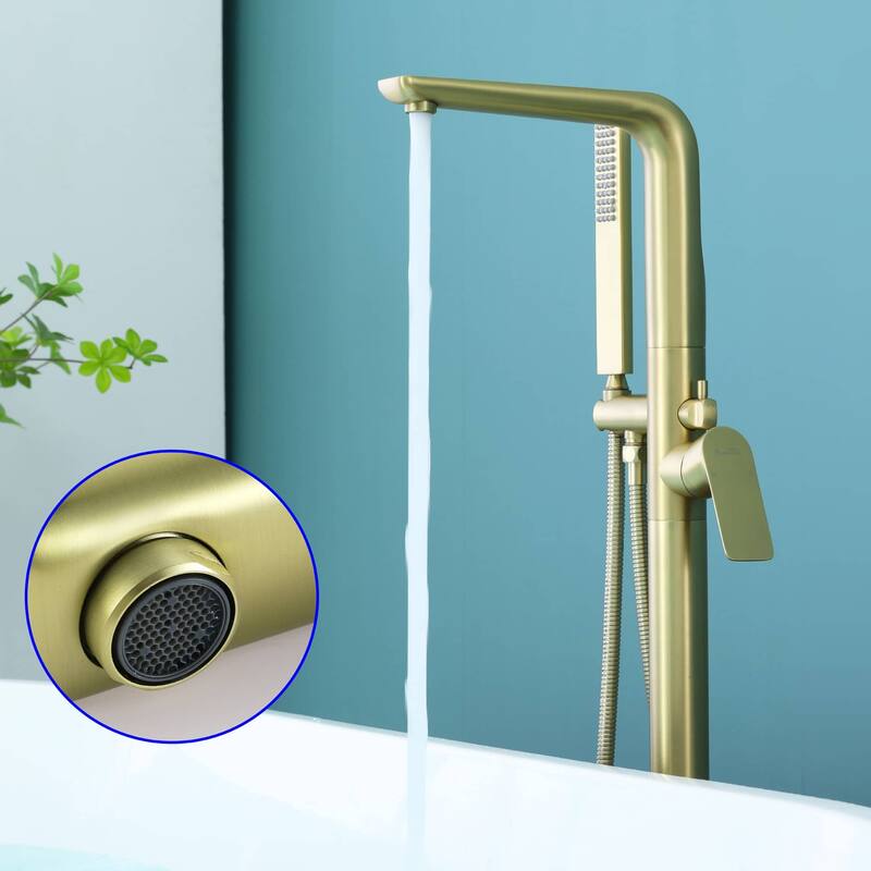 Freestanding Bathtub Faucet With Hand Shower Floor Mount Tub Filler Faucet With Handheld Shower High Flow Bathroom Tub Faucets