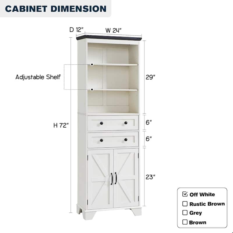 72" Tall Bathroom Storage Cabinet, Farmhouse Storage Cabinet