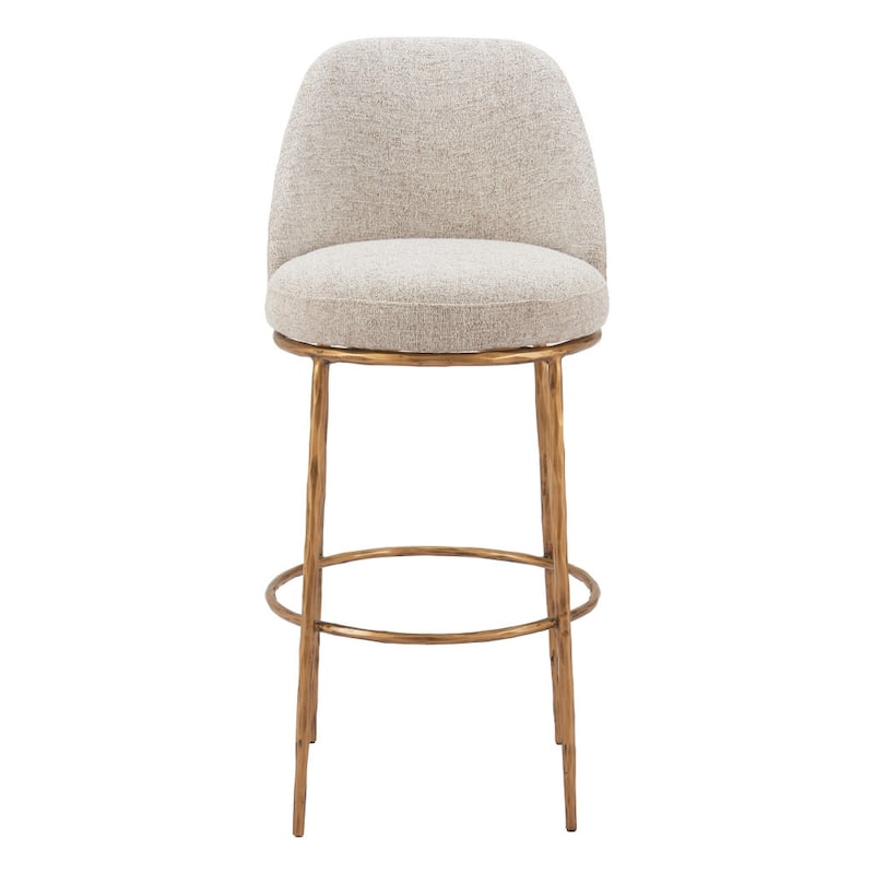 HomeRoots 32" Beige And Gold Fabric And Steel Bar Height Swivel Bar Chair
