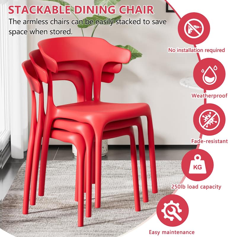 Javlergo 4-Pack Stackable Plastic Chairs for Indoor & Outdoor Use 250lb Capacity Horn Back Design Patio Dining Chairs