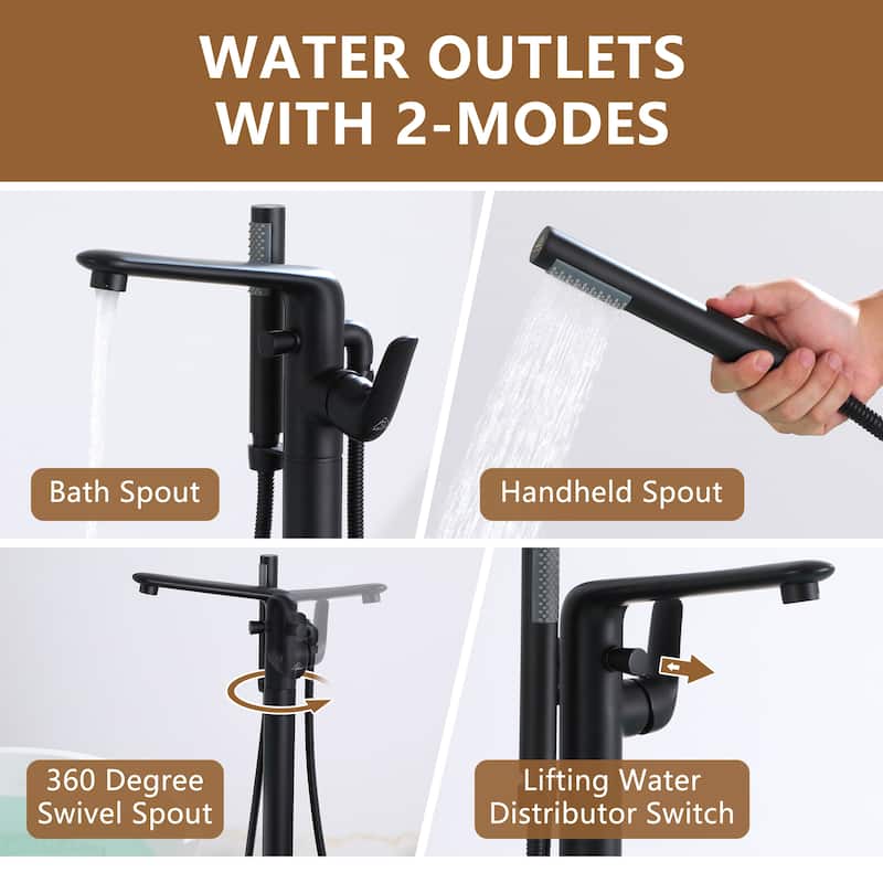 Bathtub Faucet Floor Mounted Free Standing Tub Filler W/Handheld