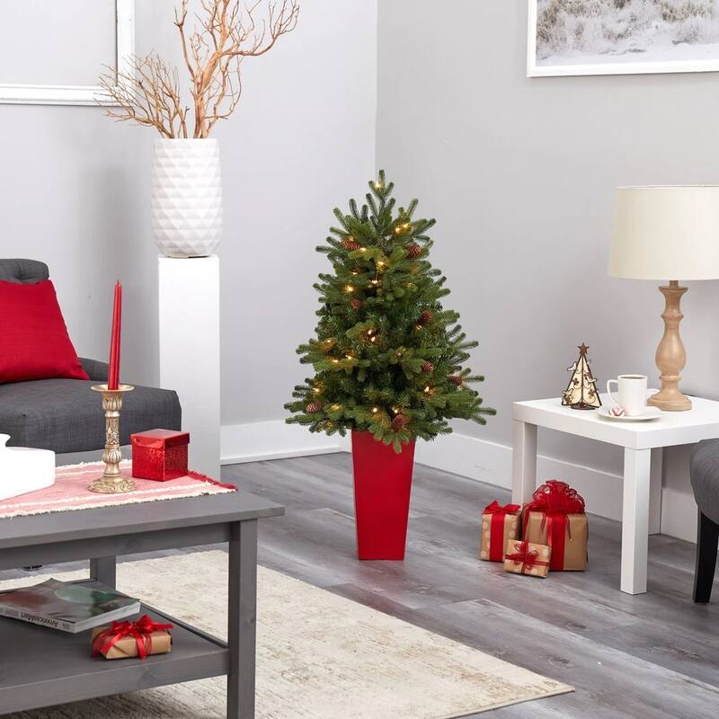 Pre-Lit Yukon Mountain Fir Artificial Potted Christmas Tree - 3.5' - Clear Lights - 3.5 Foot
