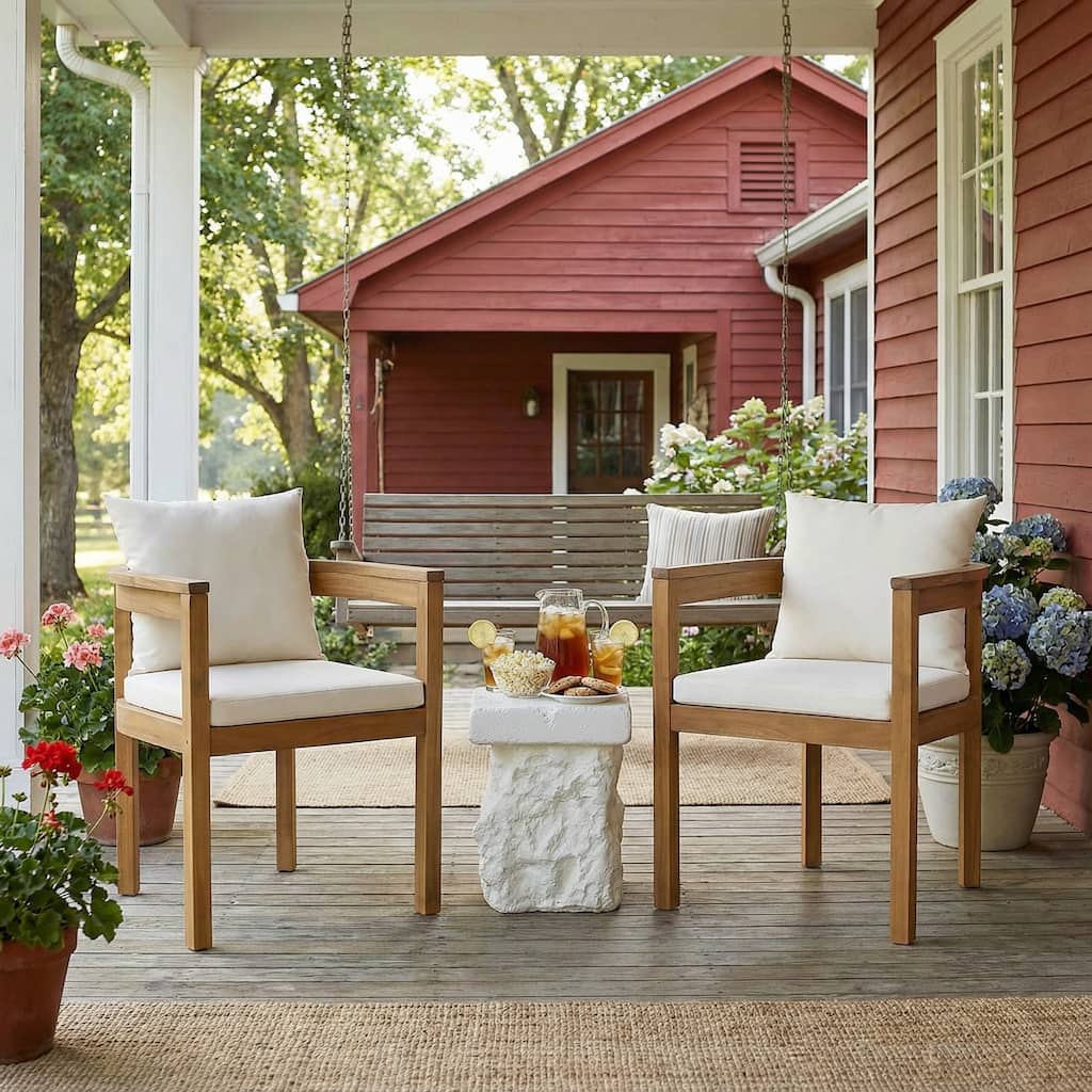Christopher Knight Home - Harbor Teak Outdoor Acacia Wood 3-Piece Conversation Set with Cushioned Chairs and MGO Table
