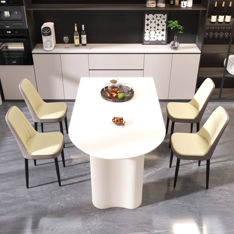 5-Piece Dining Cream MDF Table and 4 Ergonomic PU Chairs Set with for Dinners and Gatherings