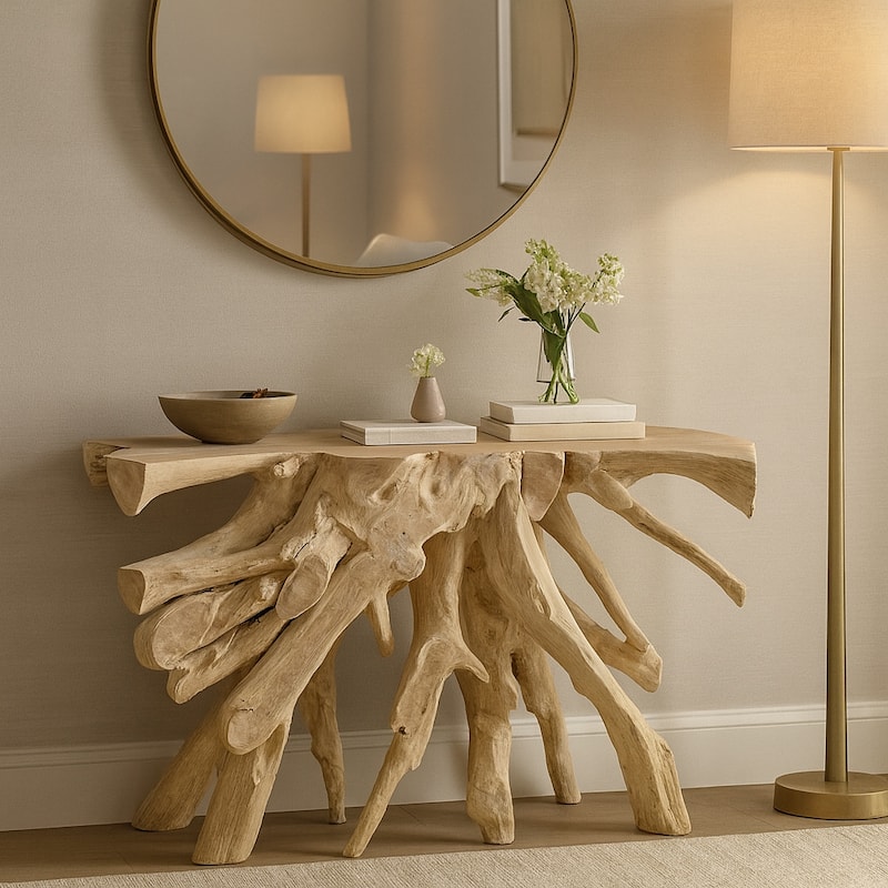 Abstract Wood Console Table for Entryway Statement Piece - 47", Brown - 47.0"