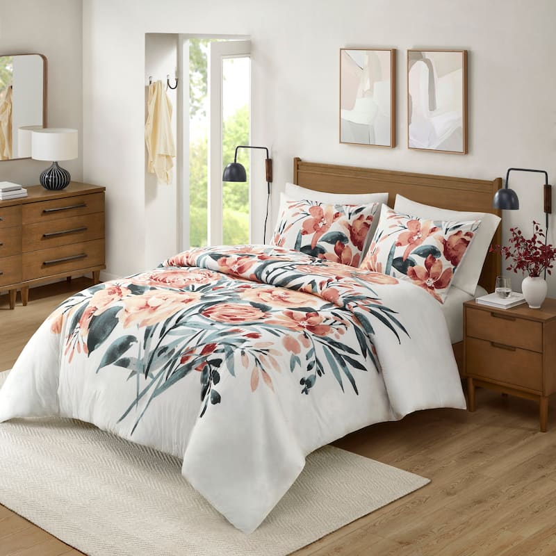 Madison Park Junia 3 Piece Floral Cotton Duvet Cover Set