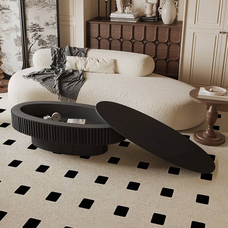 Lift-top Coffee Table Solid Wood Veneered Coffee Table with Storage and Adjustable Height