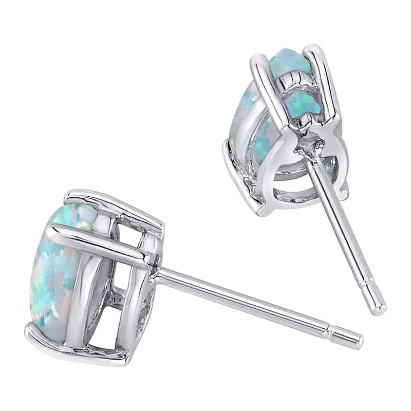14k White Gold White Opal Stud Earrings 1 ct Pear Shape