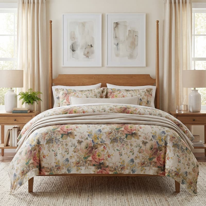 HiEnd Accents Jardin Eucalyptus Watercolor Floral Chic Casual 3 Piece Comforter Set - Queen